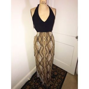 Leopard Halter Long Maxi bodycon open back Dress